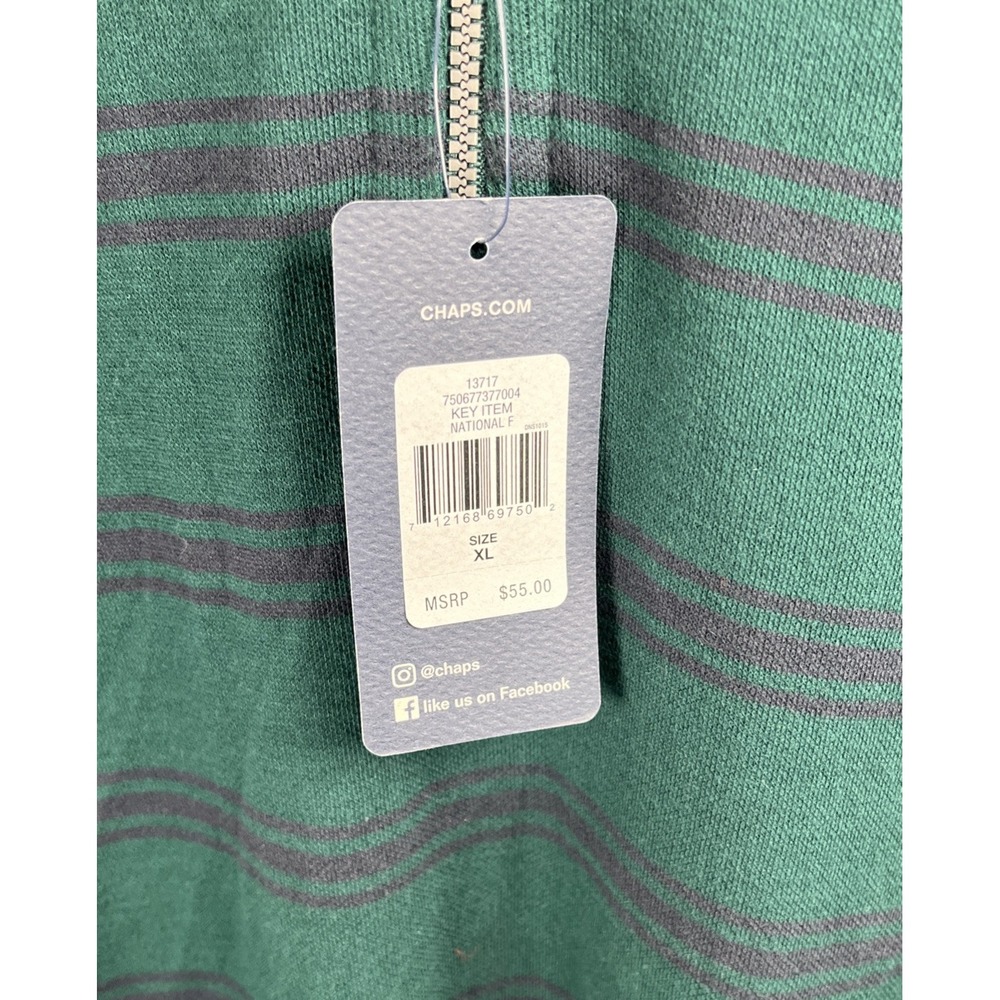Chaps Green Reversible Striped Mens Long Sleeve Shirt 1/4 Zip Size XL Ruby Style - Picture 2 of 4